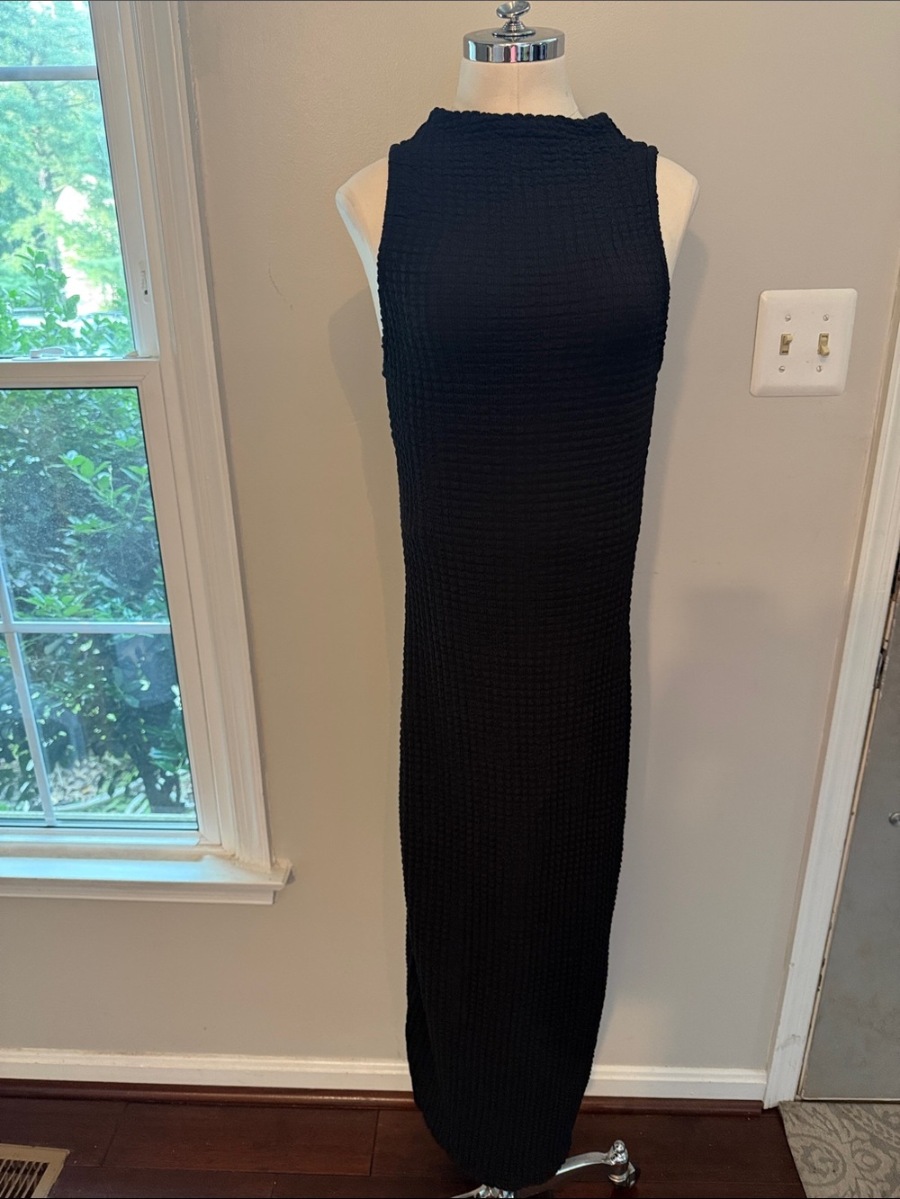 Sleeveless Black Maxi Dress — Minimalist Ribbed Knit